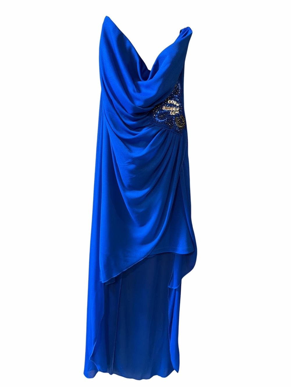 Vintage Royal Blue Strapless Evening Dress with Beaded sequenced Detail size 13